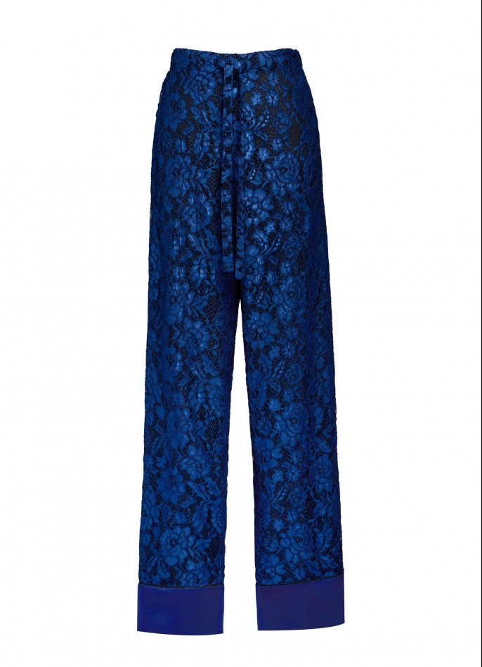 DARK BLUE LACE AND SATIN PANTS